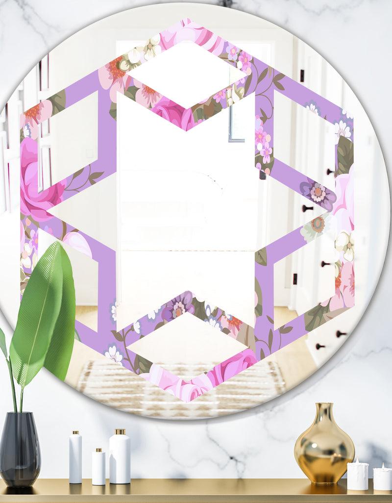 designq pattern with country roses - Modern Round or Oval Wall Mirror - Hexagon Star