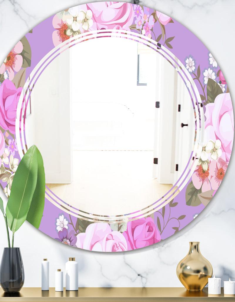designq pattern with country roses - Modern Round or Oval Wall Mirror - Triple C