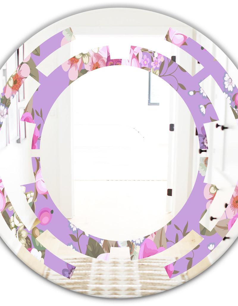 Designq Pattern With Country Roses - Modern Round Or Oval Wall Mirror - Space