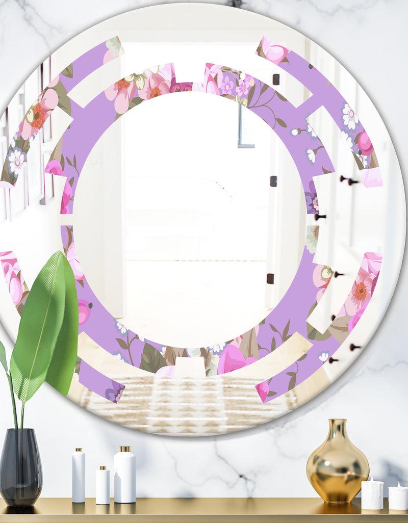 designq pattern with country roses - Modern Round or Oval Wall Mirror - Space