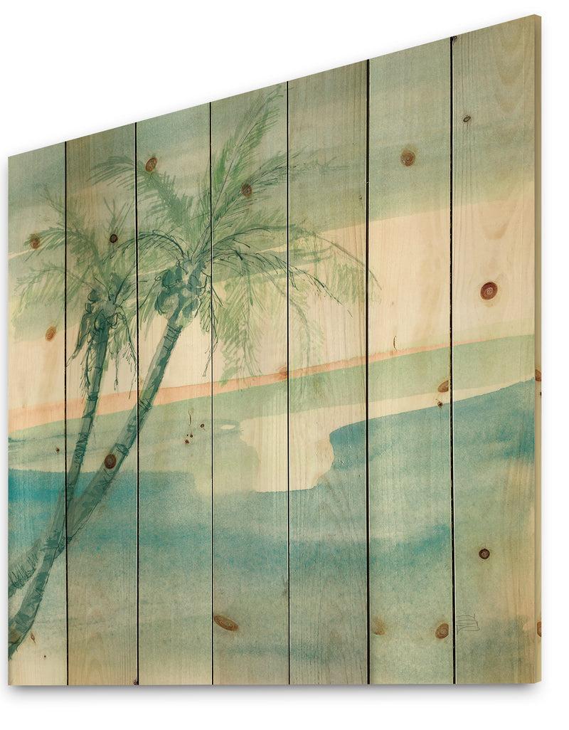Designq Peaceful Dusk I Tropical - Tropical Print On Natural Pine Wood