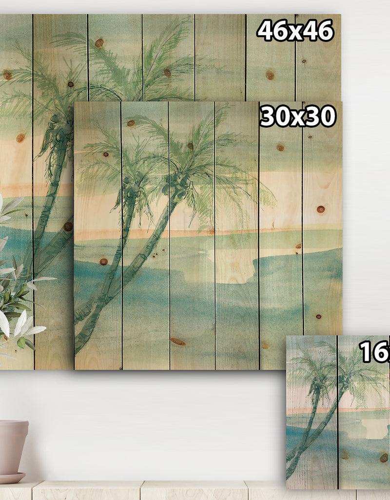 Designq Peaceful Dusk I Tropical - Tropical Print On Natural Pine Wood
