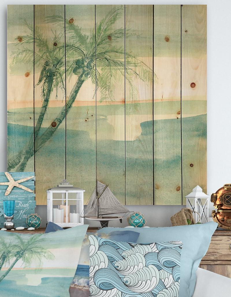 designq Peaceful Dusk I Tropical - Tropical Print on Natural Pine Wood