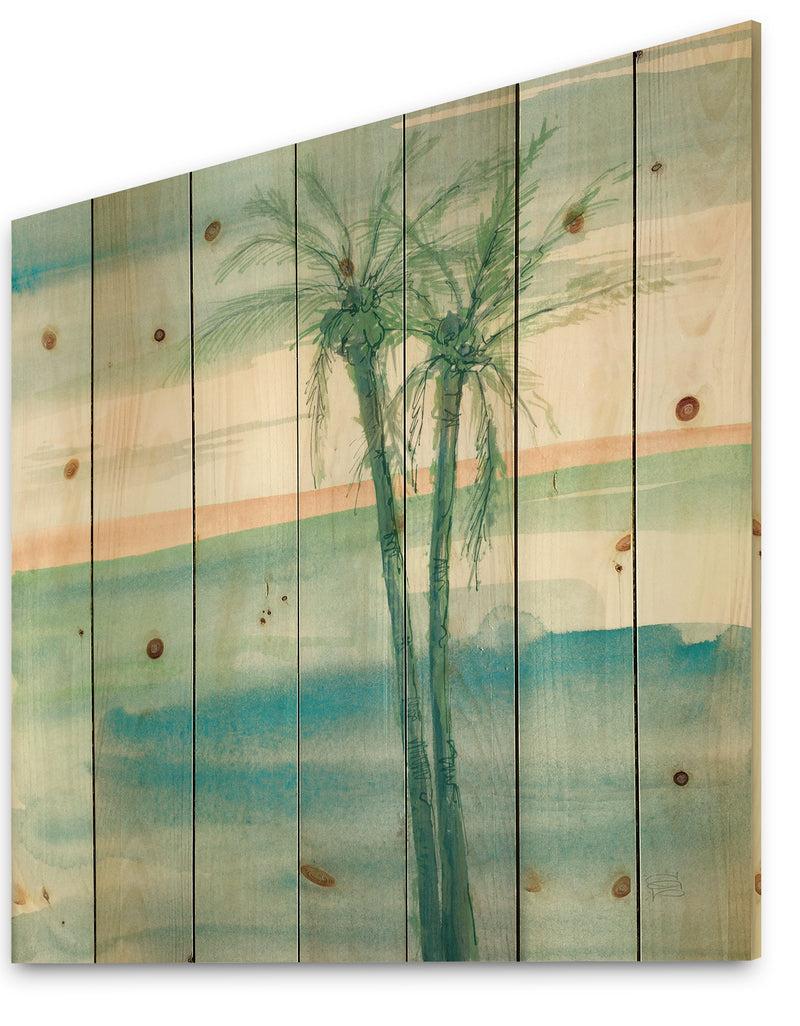 Designq Peaceful Dusk II Tropical - Tropical Print On Natural Pine Wood