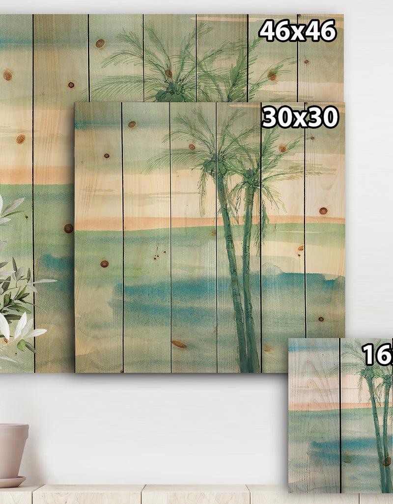Designq Peaceful Dusk II Tropical - Tropical Print On Natural Pine Wood