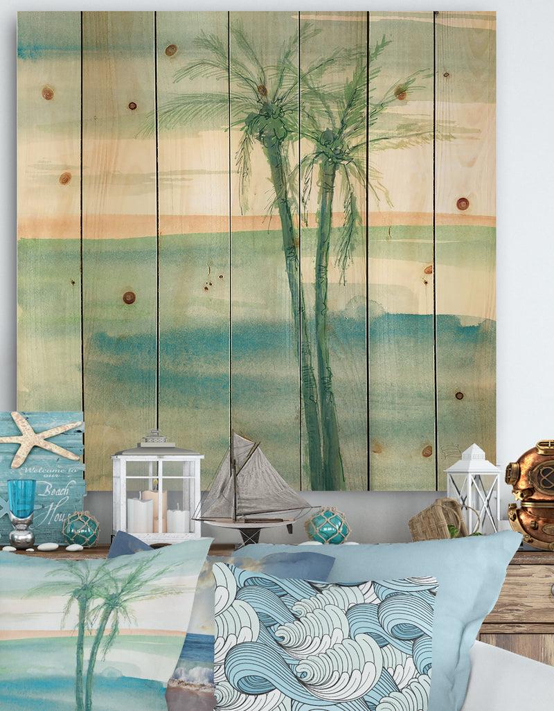 designq Peaceful Dusk II Tropical - Tropical Print on Natural Pine Wood