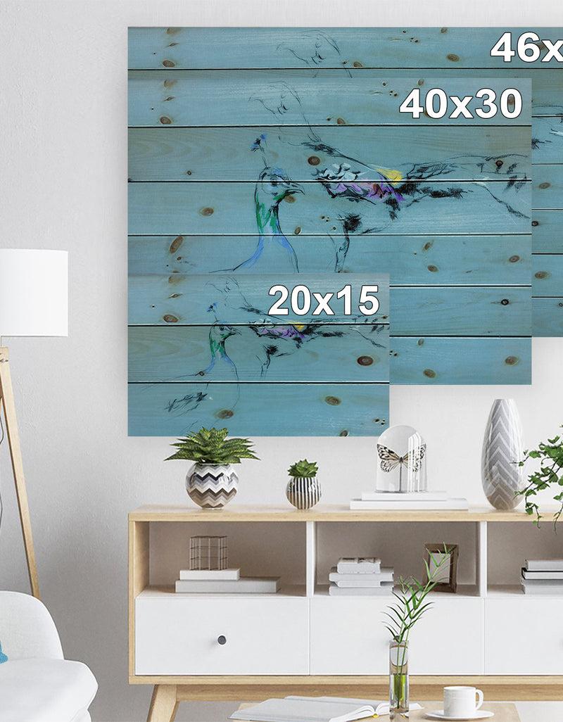Designq Peacock And Peahen Sketch - Animals Sketch Painting Print On Natural Pine Wood