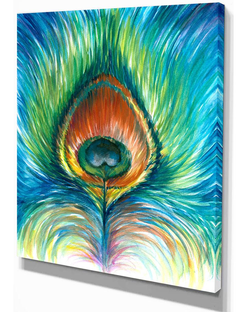 Designq Peacock Feather - Contemporary Animals Painting Print On Wrapped Canvas