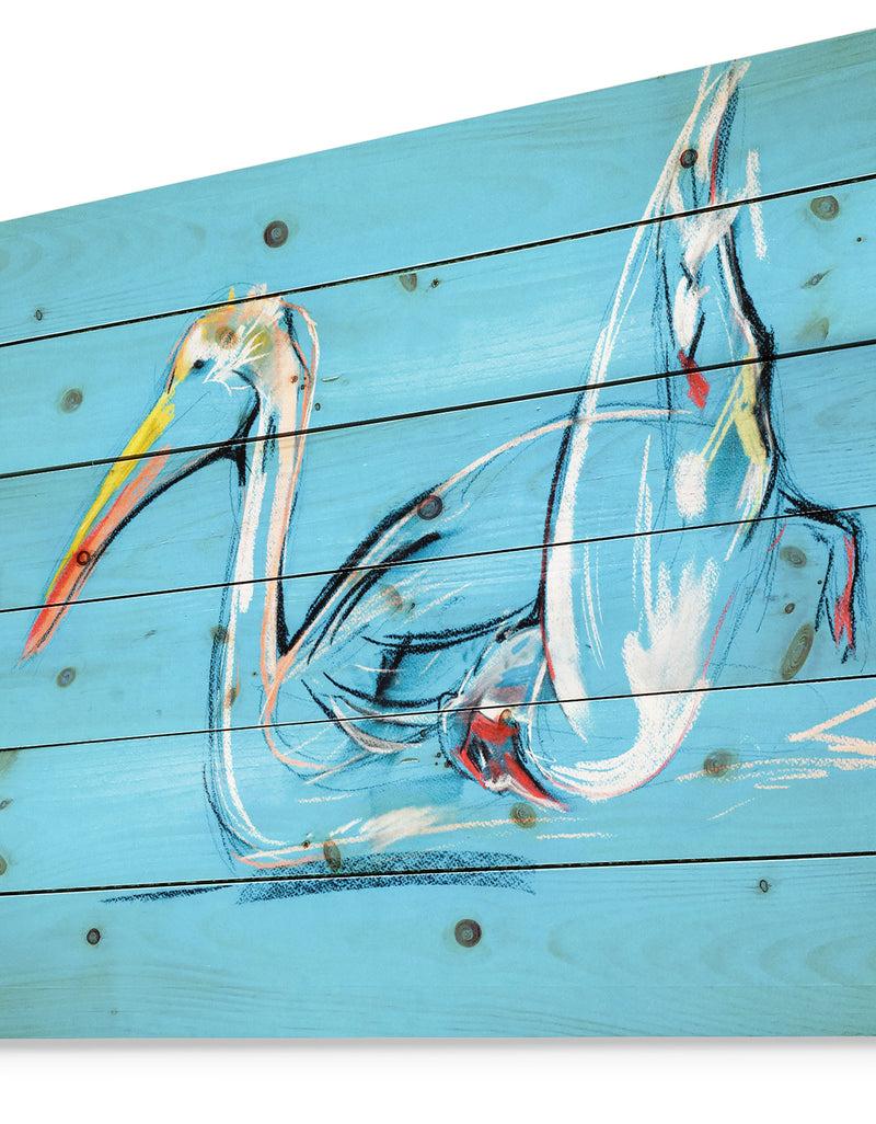Designq Pelican Painting - Animals Sketch Painting Print On Natural Pine Wood