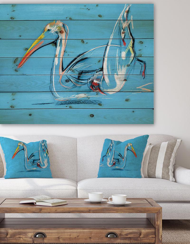 designq Pelican painting - Animals Sketch Painting Print on Natural Pine Wood