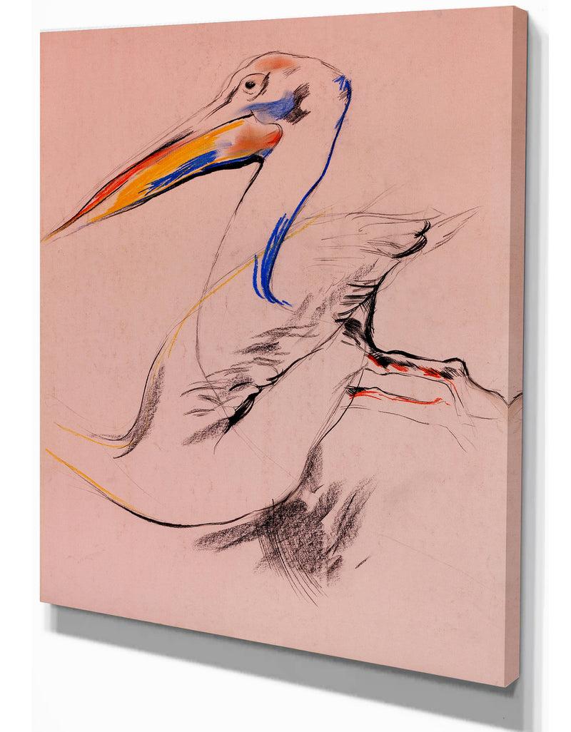 Designq Pelican Sketch - Animals Sketch Painting Print On Wrapped Canvas