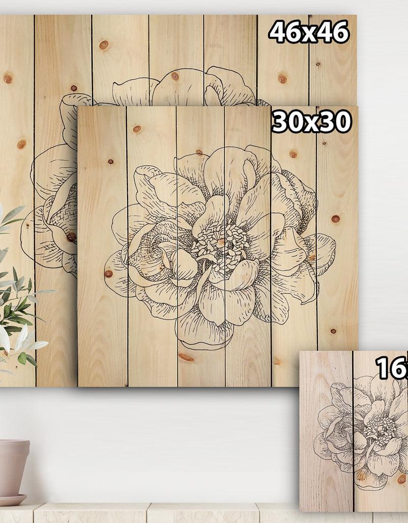 Designq Pen And Ink Florals IV - Farmhouse Print On Natural Pine Wood