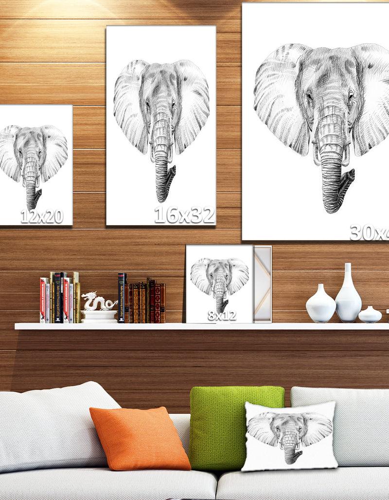 Designq Pencil Elephant Sketch In Black And White - Animals Painting Print On Wrapped Canvas