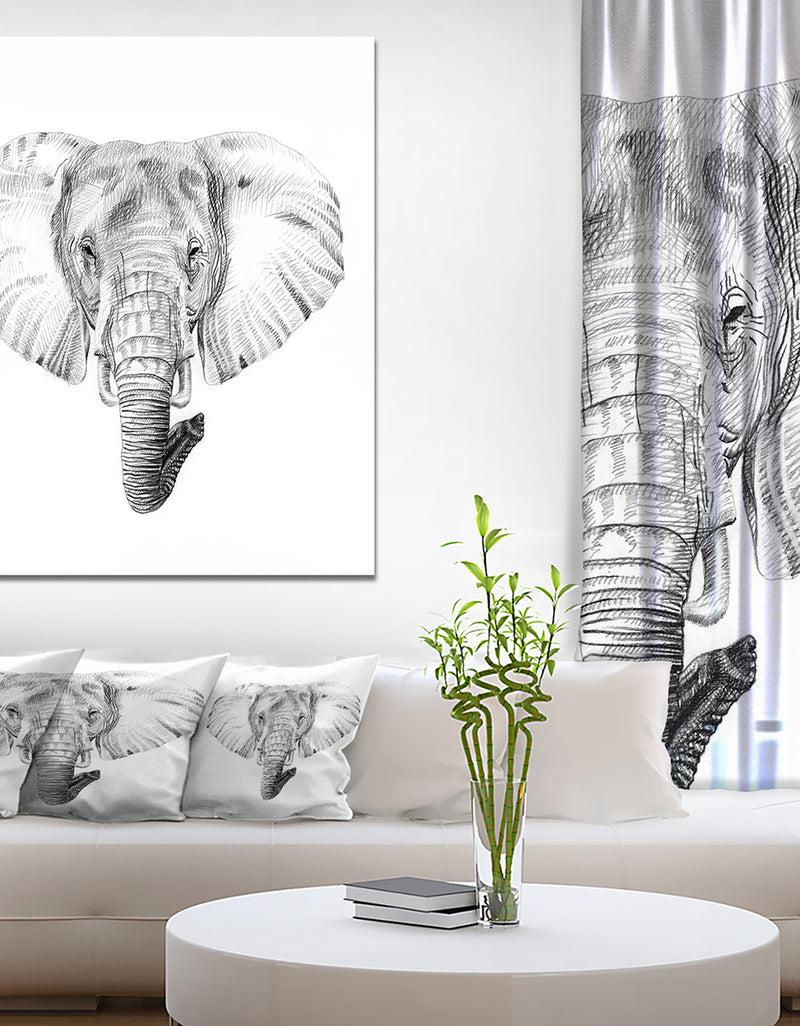 designq Pencil Elephant Sketch in Black and White - Animals Painting Print on Wrapped Canvas