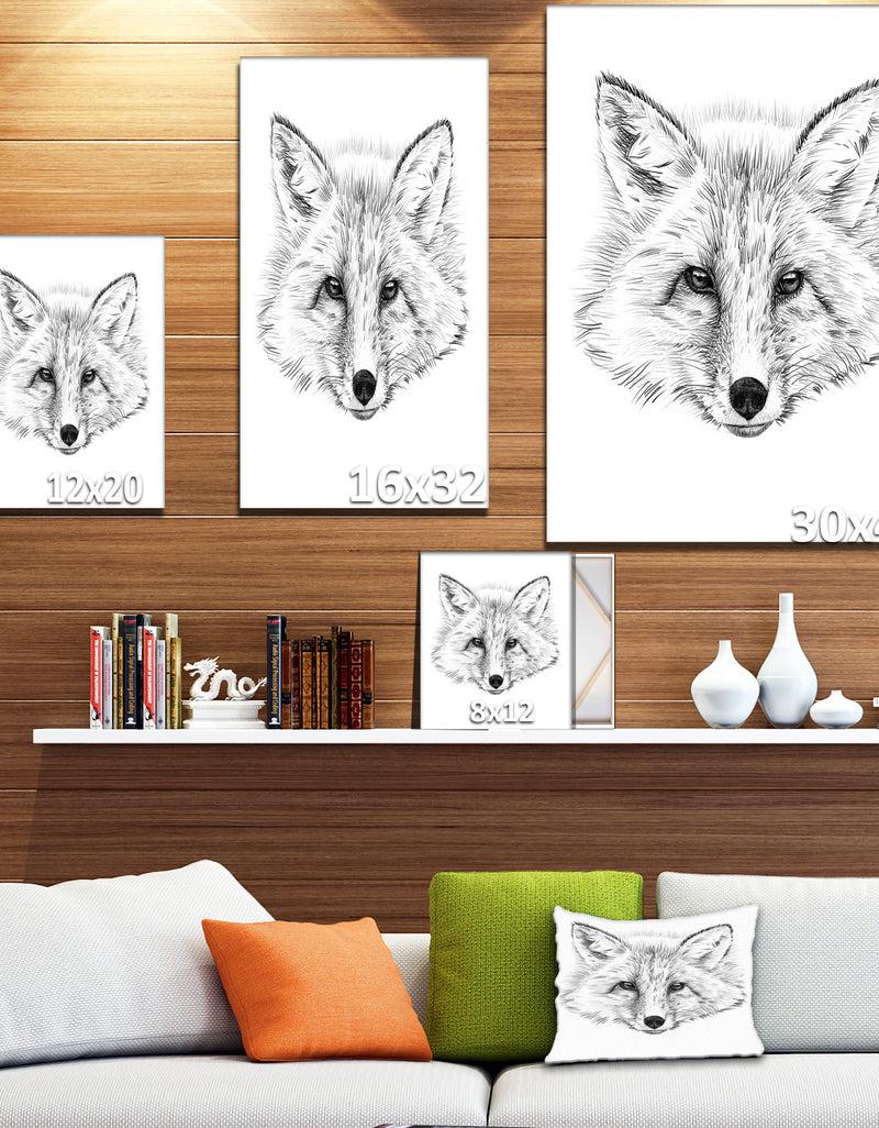 Designq Pencil Fox Sketch In Black And White - Animals Painting Print On Wrapped Canvas