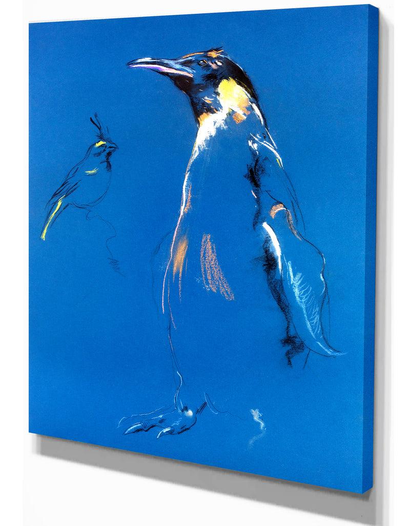Designq Penguin Sketch - Animals Sketch Painting Print On Wrapped Canvas
