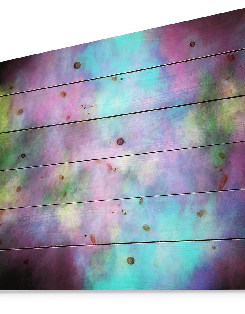 Designq Perfect Blue Purple Starry Sky - Abstract Print On Natural Pine Wood