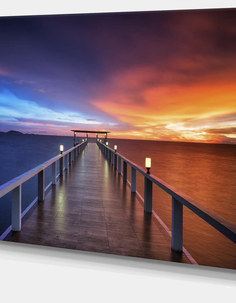 Designq Picturesque Seashore With Long Pier - Sea Pier Wall Art Canvas Print