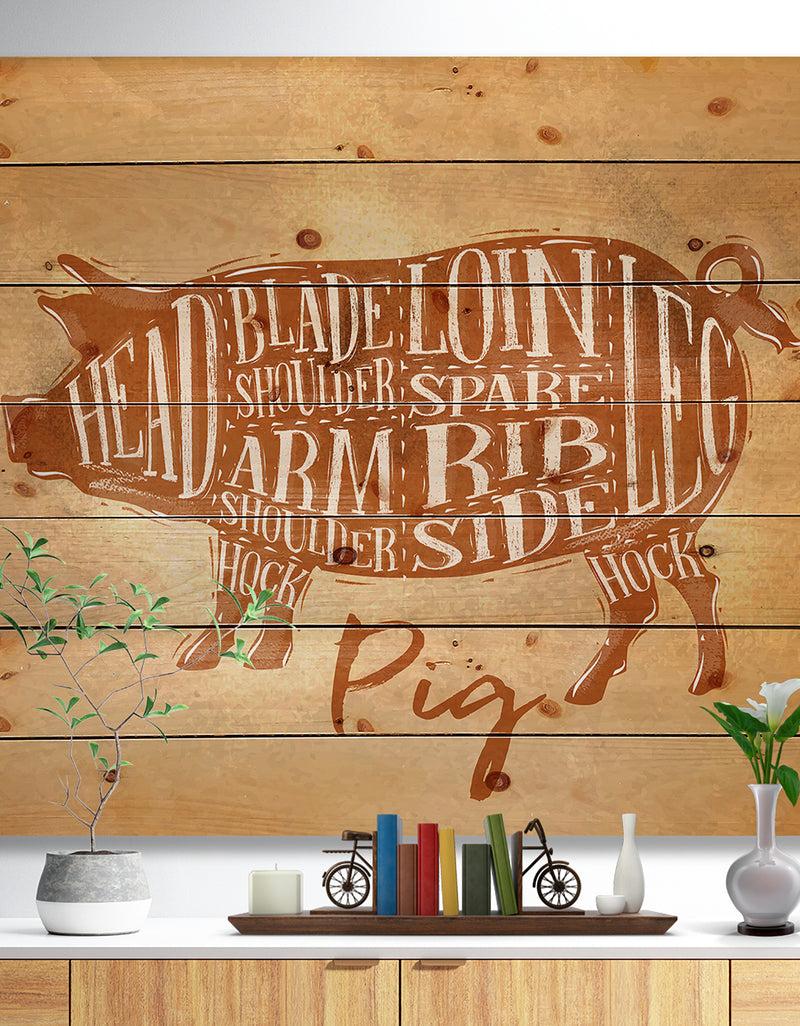 designq Pig pork cutting scheme craft - Farmhouse Animal Painting Print on Natural Pine Wood