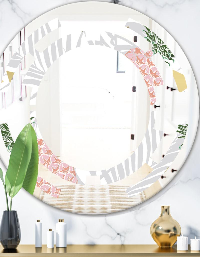 designq Pineappple On Tropical Leaves - Modern Round or Oval Wall Mirror - Space