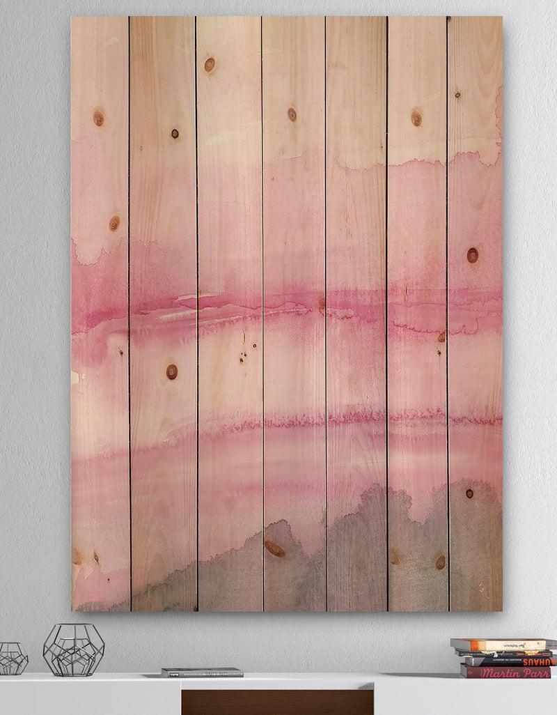 designq Pink Abstract Watercolor - Shabby Chic Print on Natural Pine Wood
