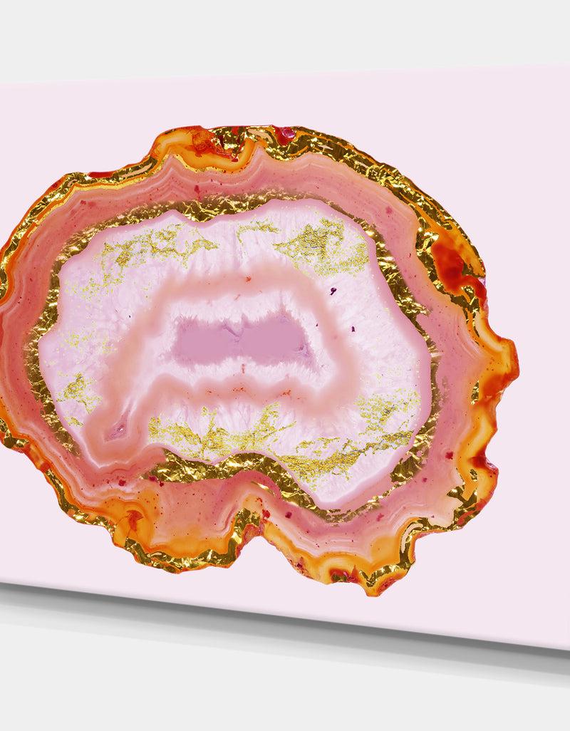 Designq Pink And Gold Chalcedony Agate - Modern Canvas Wall Art Print