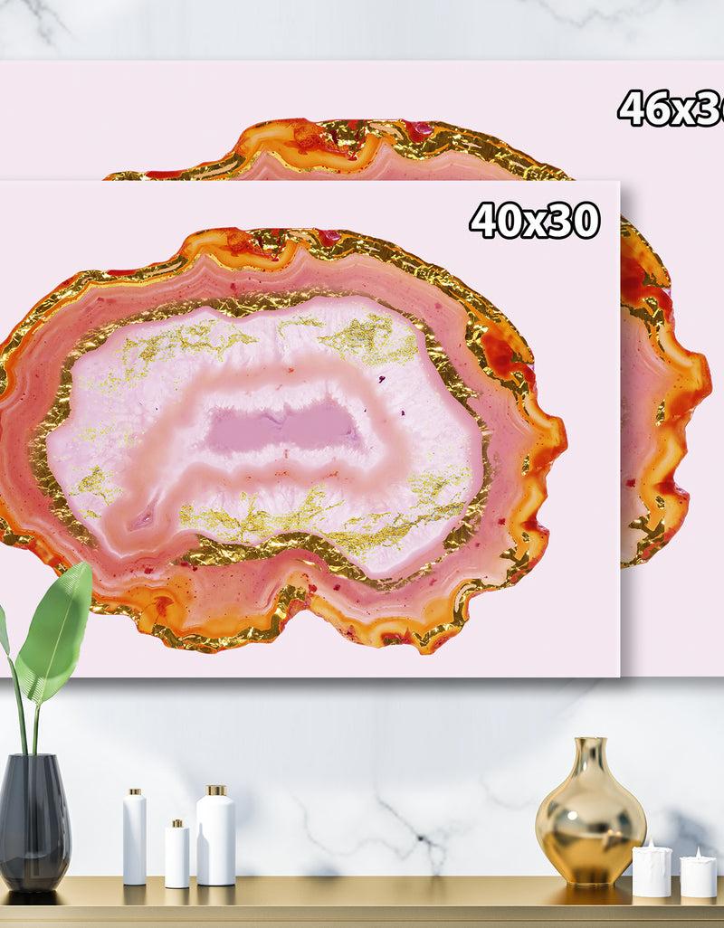 Designq Pink And Gold Chalcedony Agate - Modern Canvas Wall Art Print