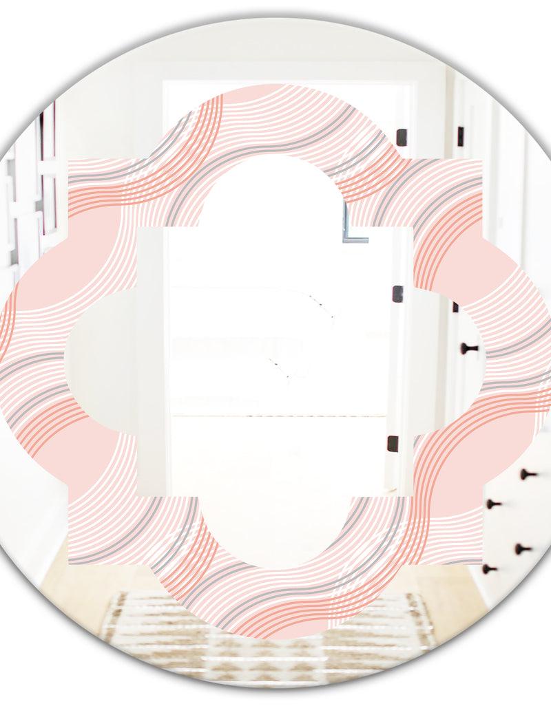 Designq Pink Elegant Pastel Waves - Modern Round Or Oval Wall Mirror - Quatrefoil