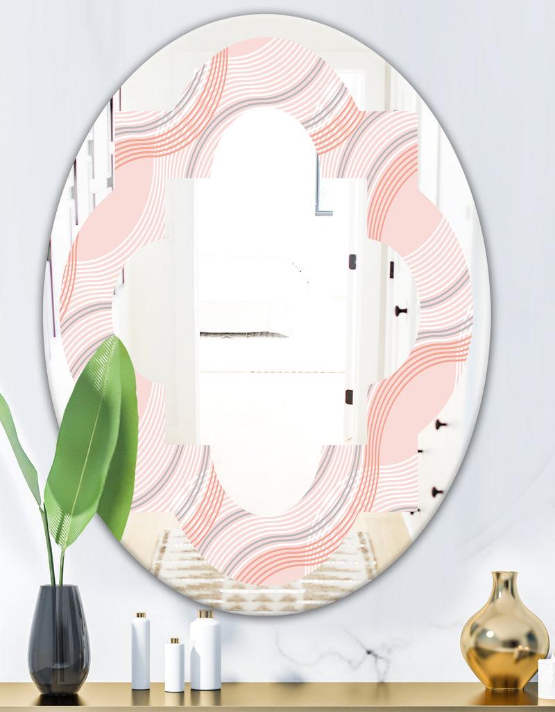 Designq Pink Elegant Pastel Waves - Modern Round Or Oval Wall Mirror - Quatrefoil