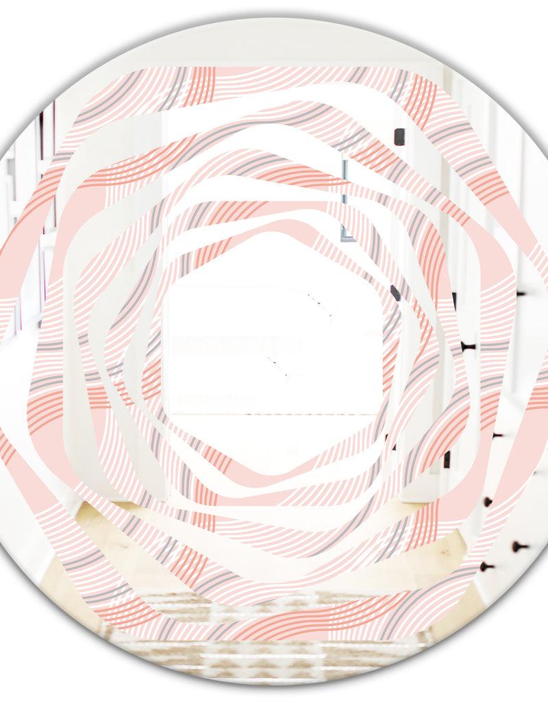 Designq Pink Elegant Pastel Waves - Modern Round Or Oval Wall Mirror - Whirl