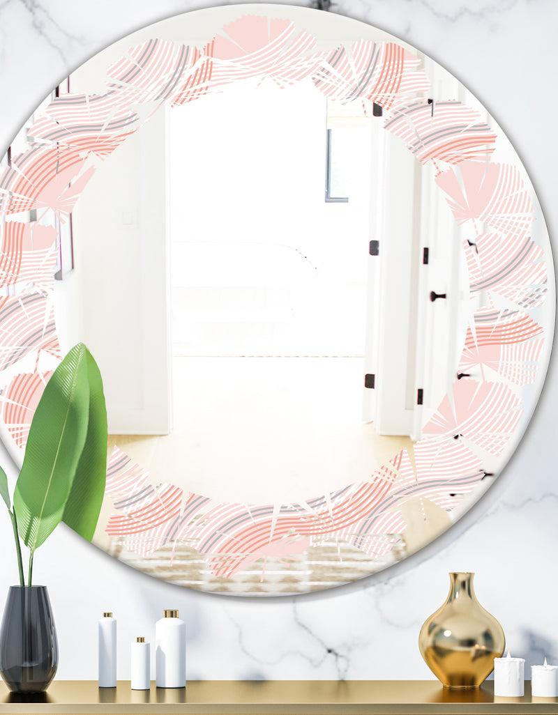 designq Pink Elegant Pastel Waves - Modern Round or Oval Wall Mirror - Leaves