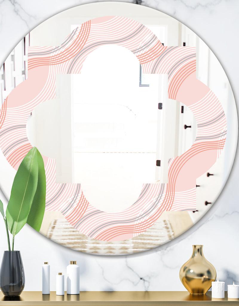 designq Pink Elegant Pastel Waves - Modern Round or Oval Wall Mirror - Quatrefoil