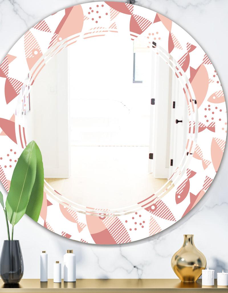 designq Pink Fishes Pattern - Modern Round or Oval Wall Mirror - Triple C