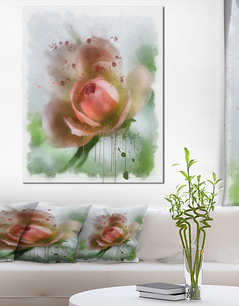 designq Pink Flower on Green Background - Extra Large Floral Canvas Art