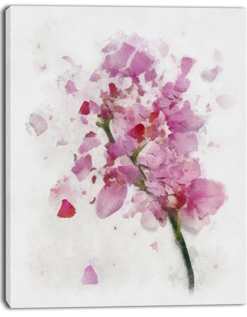 Designq Pink Flower With Falling Petals - Large Floral Canvas Artwork