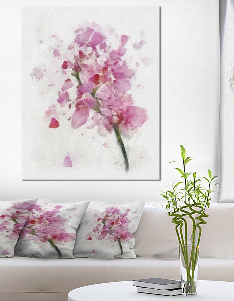 designq Pink Flower with Falling Petals - Large Floral Canvas Artwork