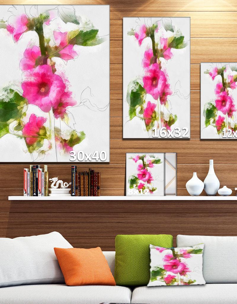 Designq Pink Flower With Stem And Leaves - Large Floral Canvas Artwork