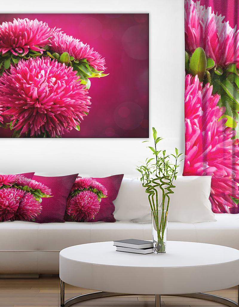 designq Pink Flowers of Asters on Red - Flowers Canvas Wall Artwork