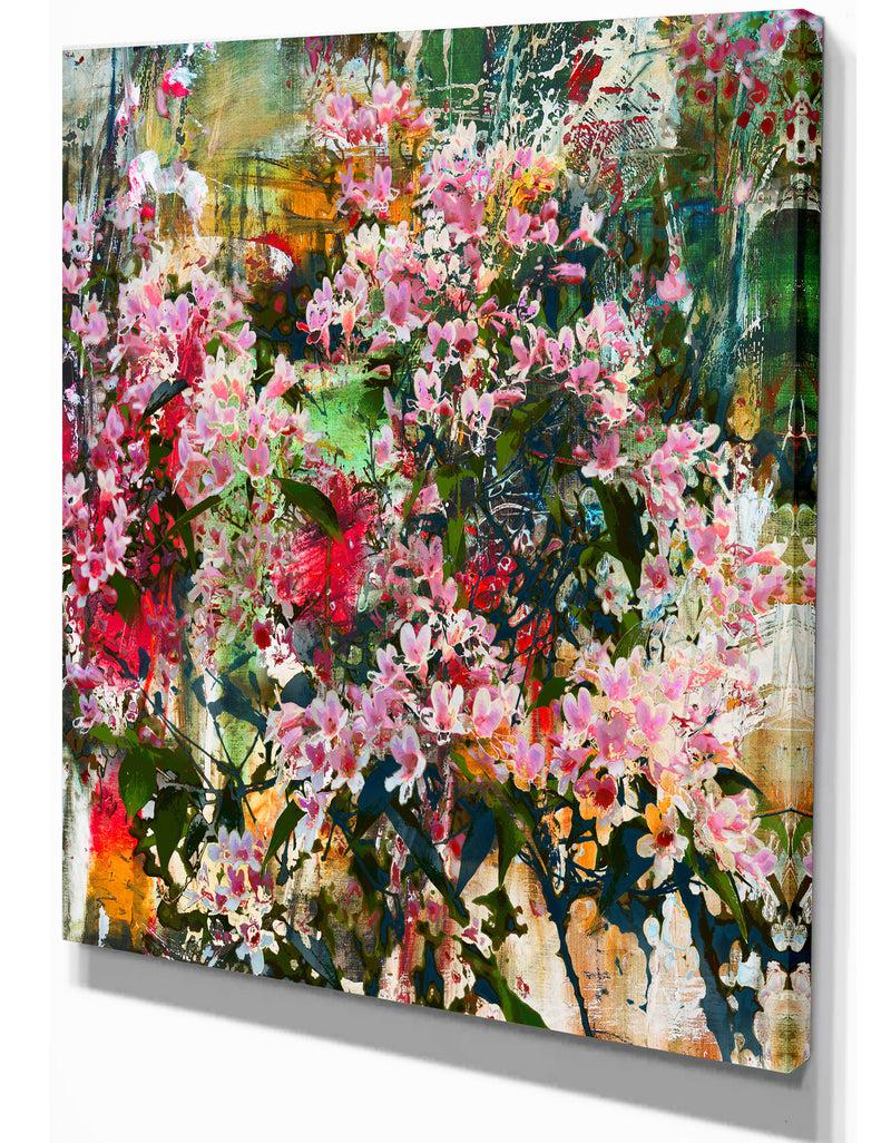 Designq Pink Flowers Painting - Floral Painting Print On Wrapped Canvas