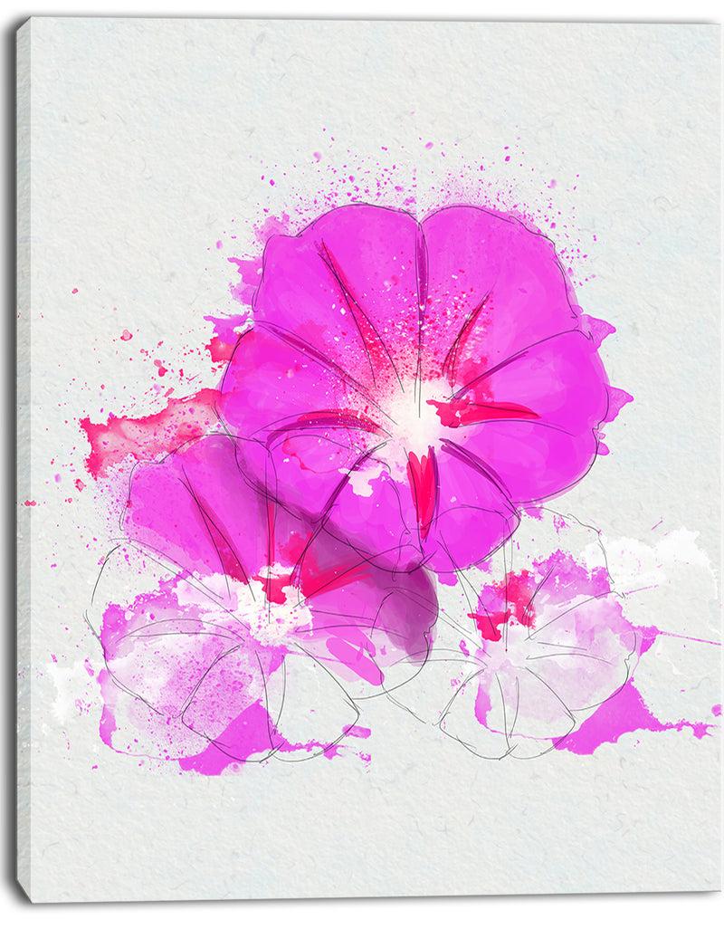 Designq Pink Flowers Sketch With Color Splashes - Extra Large Floral Canvas Art