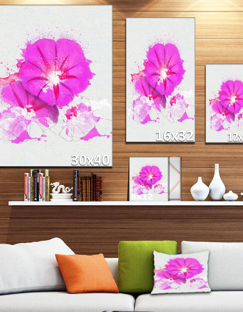 Designq Pink Flowers Sketch With Color Splashes - Extra Large Floral Canvas Art