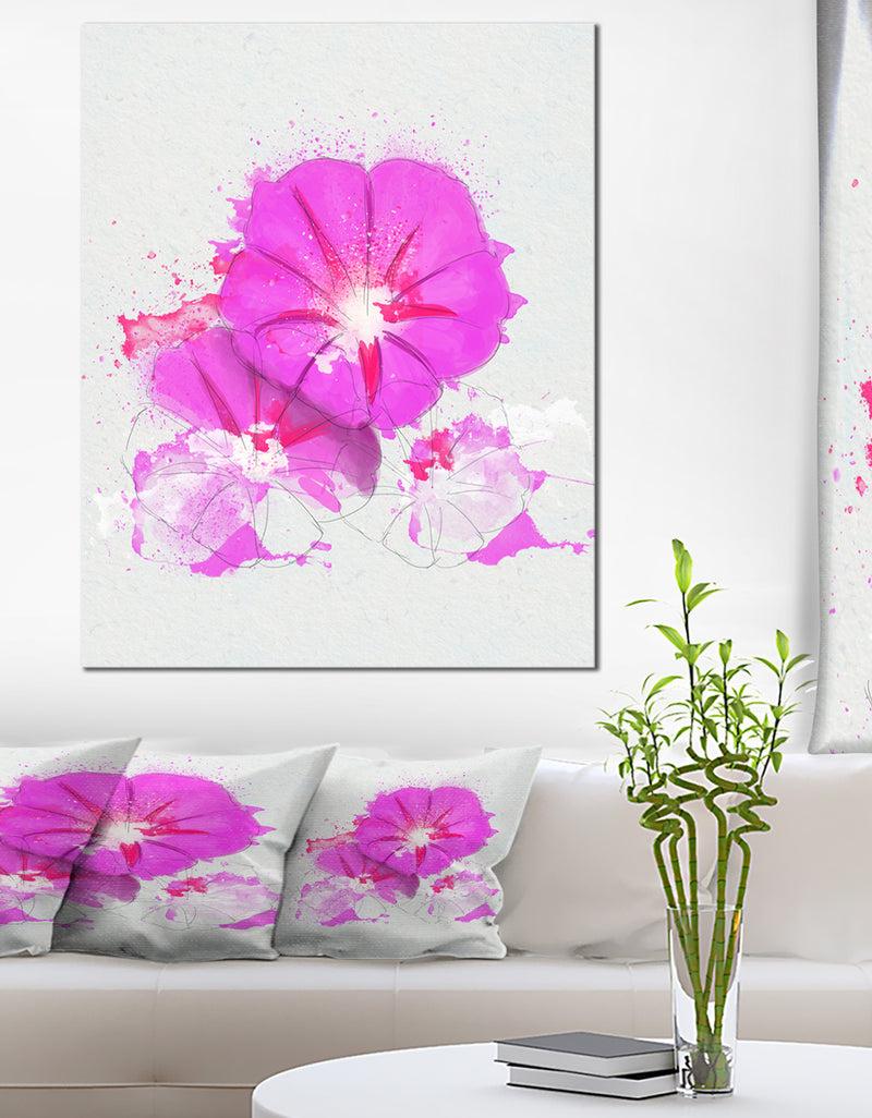 designq Pink Flowers Sketch with Color Splashes - Extra Large Floral Canvas Art