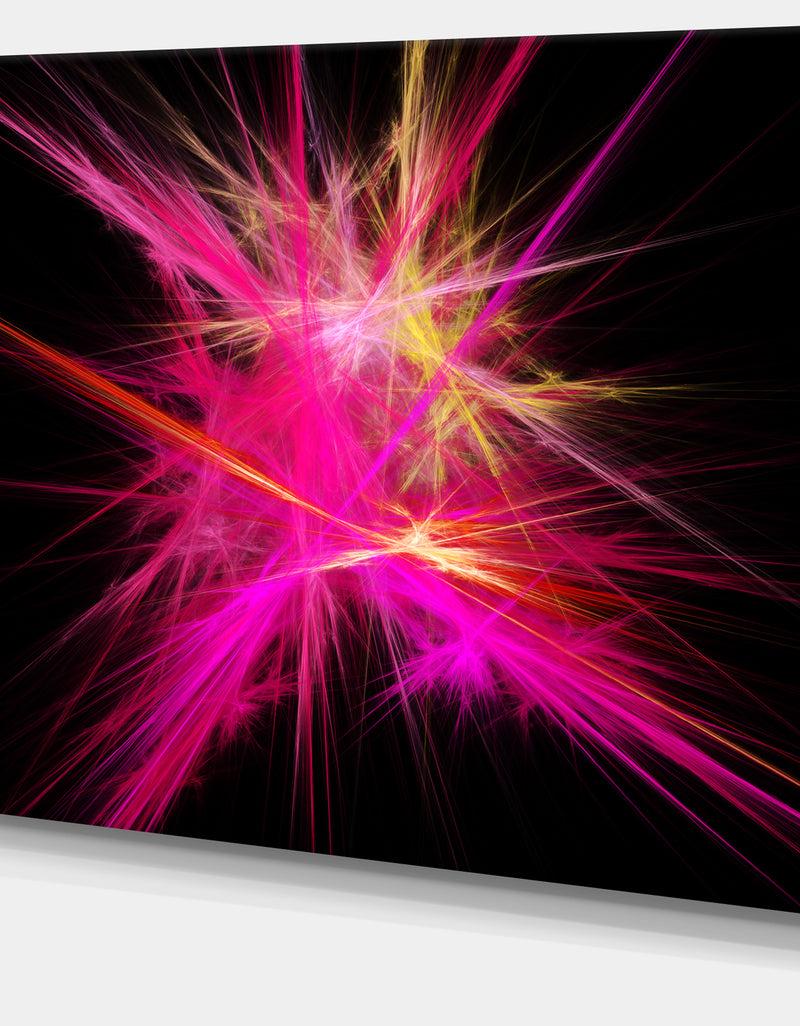 Designq Pink Fractal Chaos Multicolored Rays - Extra Large Abstract Canvas Wall Art