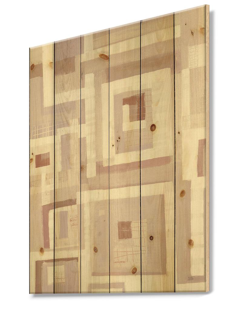 Designq Pink Geometric Form Windows I - Transitional Print On Natural Pine Wood