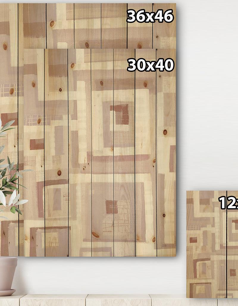 Designq Pink Geometric Form Windows I - Transitional Print On Natural Pine Wood
