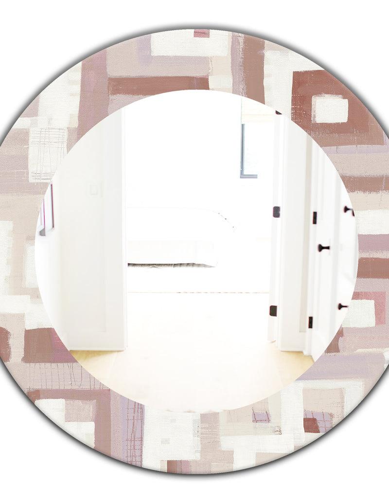 Designq Pink Geometric Form Windows II - Modern Mirror - Frameless Oval Or Round Wall Mirror