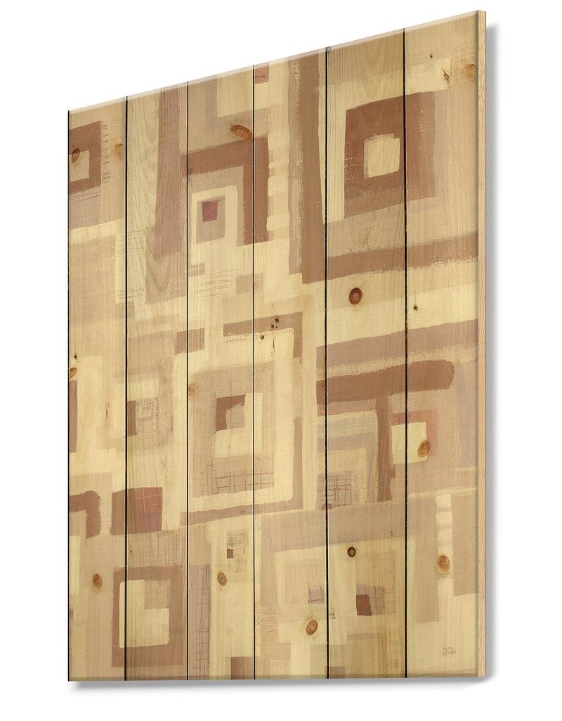 Designq Pink Geometric Form Windows II - Transitional Print On Natural Pine Wood