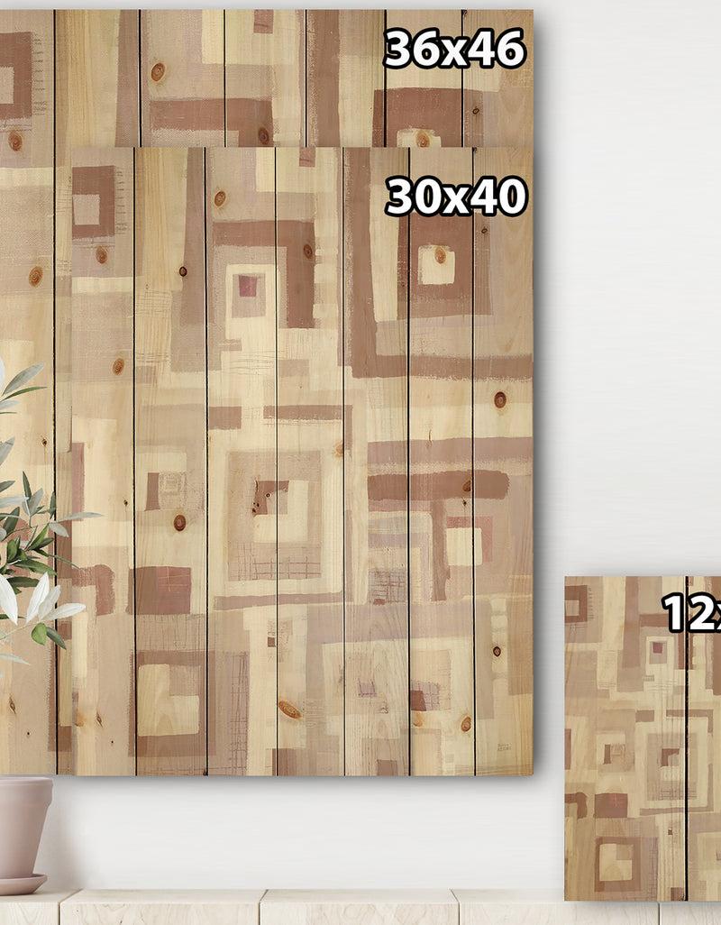 Designq Pink Geometric Form Windows II - Transitional Print On Natural Pine Wood