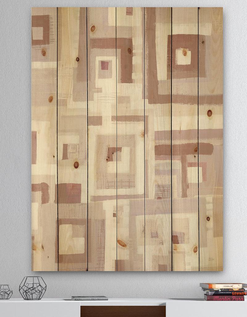designq Pink Geometric Form Windows II - Transitional Print on Natural Pine Wood