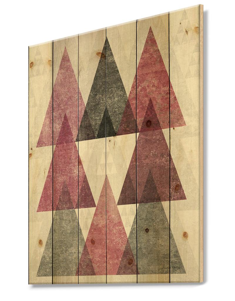 Designq Pink Geometric Mod Triangles I - Mid-Century Transitional Modern Print On Natural Pine Wood